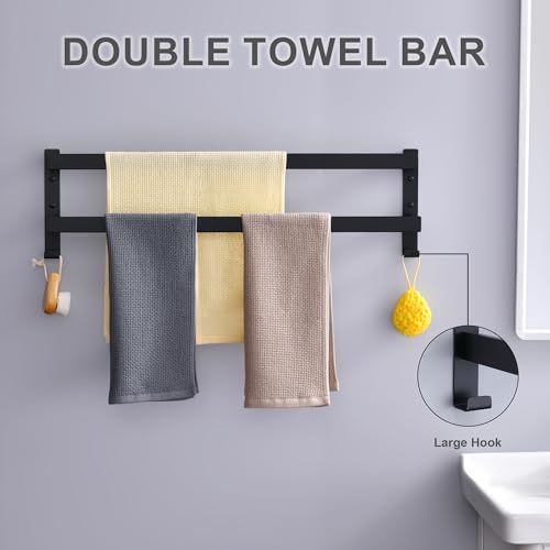 Double Towel Bar Towel Racks for Bathroom, Bath Towel Holders Wall Mount, Stainless Steel Towels Shelves Towel Rail, 2-Tiers (Matte Black, 28 Inches) - color: Matte Black, size: 28 Inches