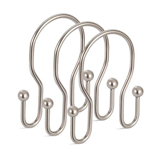 12 Pack Double Shower Curtain Hooks Rings, TENOVEL Double Sided Shower Curtain Hooks Rust Proof for Shower Curtain, Stainless Steel Bathroom Shower Hangers Rings for Shower Rods, Brushed Nickel - color: Brushed Nickel, size: 12 Pack