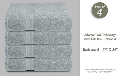 Luxury Bath Towels Set of 4 (27” x 54”) | Towels for Bathroom | Super Soft | Highly Absorbent Towels for Home, Spa, Gym (Silver Grey) - color: Silver Grey