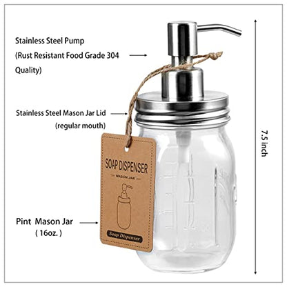 Amolliar Mason Jar Bathroom Accessories Set(4 Pack) - Lotion Soap Dispenser&Qtip Holder Set&Toothbrush Holder-Rustic Farmhouse Decor Apothecary Jar Bathroom Countertop,Vanity Organize (Brushed Nickel) | Brushed Nickel, Lotion Soap Dispenser, Qtip Holder,