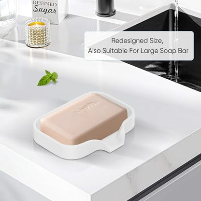 Silicone Soap Holder, 4 Pcs Thickened High-Purity Silicone Self Draining Trays for Bathroom Showers (White) - color: White