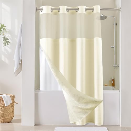 River Dream Cotton Blend Fabric Shower Curtain Set with Liner, Cream, 54x80 | Waffle Weave, No Hook Needed, with Snap in Replacement Liner, Top Sheer Window, Hotel Quality Fabric for Bathroom - color: Cream, size: 54"W x 80"L (Pack of 1)