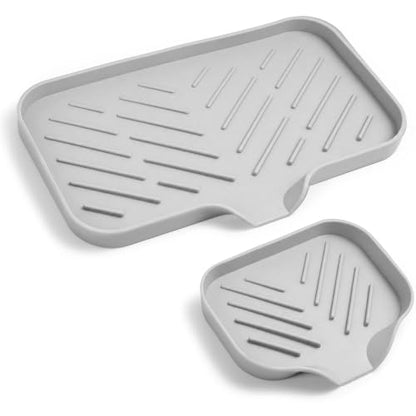 2 PCS Silicone Soap Dish with Drain, Soap Holder Sponge Drain Rack, Self-Draining Sink Organizer Tray for Kitchen & Bathroom - color: Grey