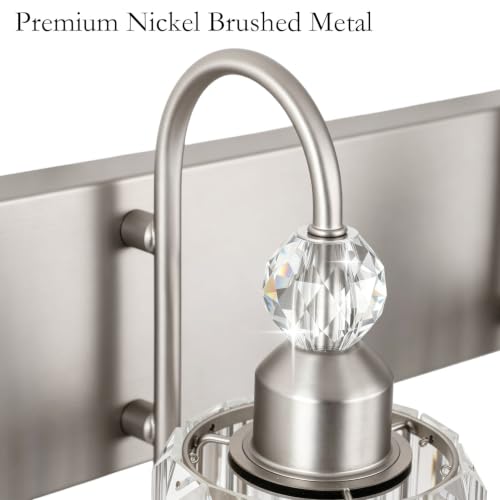 Ralbay Crystal Bathroom Vanity Light Brushed Nickel Modern 5 Light Bathroom Wall Lighting Fixtures Over Mirror - color: Round-Brushed Nickel, size: 5-light