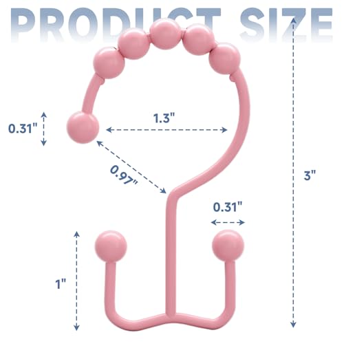 Titanker Shower Curtain Hooks Rings, Rust-Resistant Metal Double Glide Shower Hooks for Bathroom Shower Rods Curtains, Set of 12 Hooks - Light Pink - color: Light Pink, style: Modern