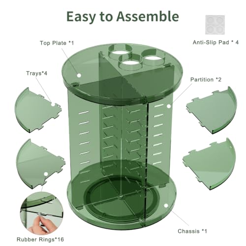 Rotating Makeup Organizer, DIY 8 Adjustable Layers Spinning Skincare Storage, Cosmetic Display Case with Brush Holder and Perfume Tray, Multi-Function Vanity Bathroom Countertop Organizer Clear Green - color: Clear Green