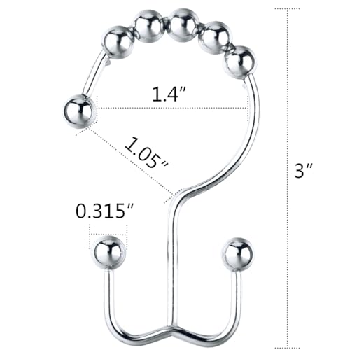 DAWNER Shower Curtain Hooks, Rust Proof Metal Easy Glide Double Rings, Stainless Steel Hangers for Bathroom Curtains, Set of 12, Polished Chrome - color: Chrome