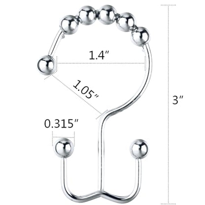 DAWNER Shower Curtain Hooks, Rust Proof Metal Easy Glide Double Rings, Stainless Steel Hangers for Bathroom Curtains, Set of 12, Polished Chrome - color: Chrome