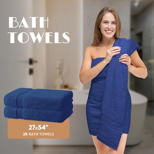 Navy Bath Towel Set of 6 - 100% Cotton Highly Absorbent Towels for Bathroom, 2 Luxury Bath Towels 650GSM, 2 Hand Towels, 2 Washcloths - color: Navy Blue