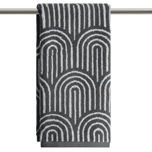 Artoid Mode 1 Pc Beige Grey Arched Stripes Jacquard Hand Towels for Bathroom, 100% Cotton Soft Absorbent Bathroom Decor Towels, 13.7 x 29.5 Inch - color: Beige/Grey, size: 13.7" x 29.5", 1PC