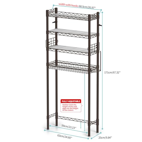 Hodonas Over Toilet Storage Shelf, Espresso, 26.97" x 9.84" x 67.32" | Sturdy Carbon Steel, 4 Tiers, Adjustable, Freestanding, Stable, Easy to Assemble, Over the Toilet for Storage in Bathroom - color: Espresso-4 Tier