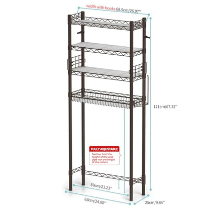 Hodonas Over Toilet Storage Shelf, Espresso, 26.97" x 9.84" x 67.32" | Sturdy Carbon Steel, 4 Tiers, Adjustable, Freestanding, Stable, Easy to Assemble, Over the Toilet for Storage in Bathroom - color: Espresso-4 Tier