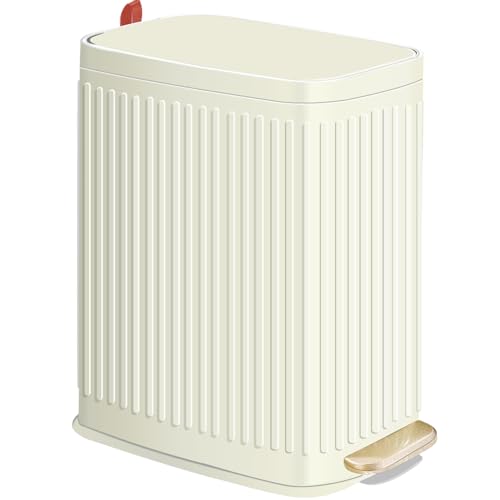 Small Bathroom Trash Can with Air Freshener Soft Close Lid, 6 Liter/ 1.6 Gallon Stainless Steel Garbage Can with Removable Inner Bucket,Step Pedal, Slim Wastebasket for Bedroom, Toilet (Ivory White) - color: Ivory White/1.6 Gal
