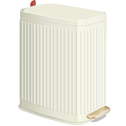 Small Bathroom Trash Can with Air Freshener Soft Close Lid, 6 Liter/ 1.6 Gallon Stainless Steel Garbage Can with Removable Inner Bucket,Step Pedal, Slim Wastebasket for Bedroom, Toilet (Ivory White) - color: Ivory White/1.6 Gal