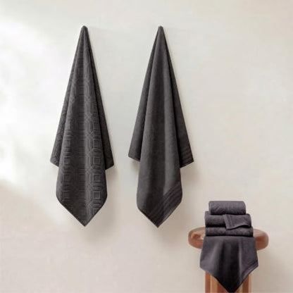Modern Threads 6 Piece Cotton Bath Towel Set – Ultra Soft 550 GSM Towels – Bathroom Set with Hand Towels and Washcloths – Geometric (Charcoal) - color: Charcoal, style: Geometric