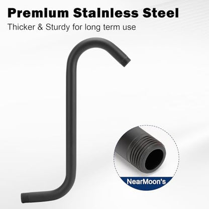NearMoon S Shaped Shower Head Riser Arm, Shower Extender Arm with Flange, Standard 1/2" Connection- Bathroom Accessory (12 Inch, Matte Black) - color: Matte Black, style: 12 Inch