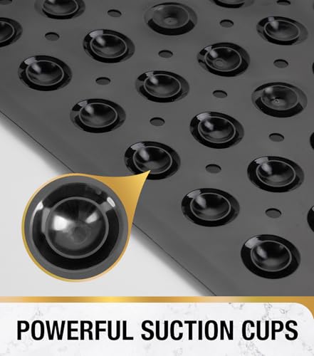 HITSLAM Square Shower Mat, Non Slip PVC Stall Mat, 24"x24", Black | Power Grip Suction Cups, Center Drain Hole, Built-In Hanging Holes, Machine Washable Bathroom Floor Mat, Soft On Feet - color: Smoked Black