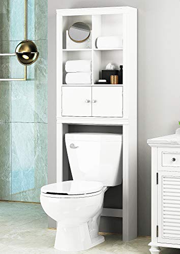 Spirich Over The Toilet Storage Cabinet, Above Toilet Storage Cabinet with Doors, Freestanding Bathroom Space Saver, White | Hidden & Open Storage, Adjustable Shelf, Anti-Tip Fitting, 34.2-Inch Clearance, FSC-Certified MDF, Bathroom Space Saver - color: W