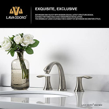 Bathroom Faucet for Sink 3 Hole, Brushed Nickel, BF405-BN | 8 inch Widespread Bathroom Faucet 2 Handle Bathroom Sink Faucet for Vanity with Drain Assembly Supply line, Brushed Nickel - color: Brushed Nickel