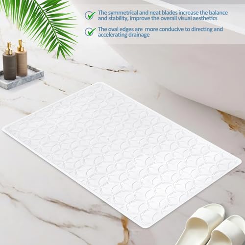 Non Slip Bathtub Mat | Real Rubber Bath Mat for Tub and Shower, Shower Mat for Daily Safety, Pet Dog Mat, Soft No-Slip Bath Mat | Nonskid Bathroom Tub Mat, 16” x 28”（White）