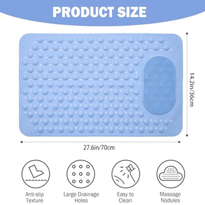 27.6 x 14.2 Inch Non-Slip Bathtub Mat, Machine Washable Bathroom Mat with Suction Cups and Drain Holes, Ideal for Bathtub or Bathroom Floor (Blue) - color: Blue