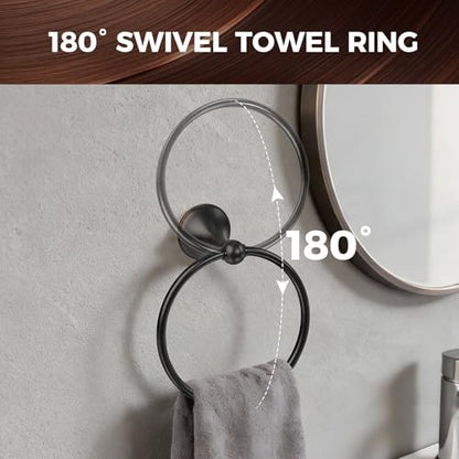 Bathroom Towel Bar Accessories Set，Oil Rubbed Bronze Bathroom Hardware Set, Includes 24In Towel Bar, Towel Ring, Robe Towel Hooks,Toilet Paper Holder, Bathroom Towel Rack Set
