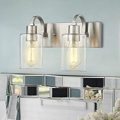 Emliviar 2-Light Bathroom Vanity Light - Bathroom Light Fixture in Brushed Nickel Finish with Clear Glass, YCE237B-2W BN - color: Brushed Nickel - Clear Glass, size: 2-Light
