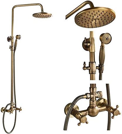 NeierThodore Antique Brass Bathroom Shower Faucet System Set 8 Inch Rainfall Shower Head Handheld Spray 2 Knobs Mixing - color: Antique Brass, size: 8 Inch 2 Modes