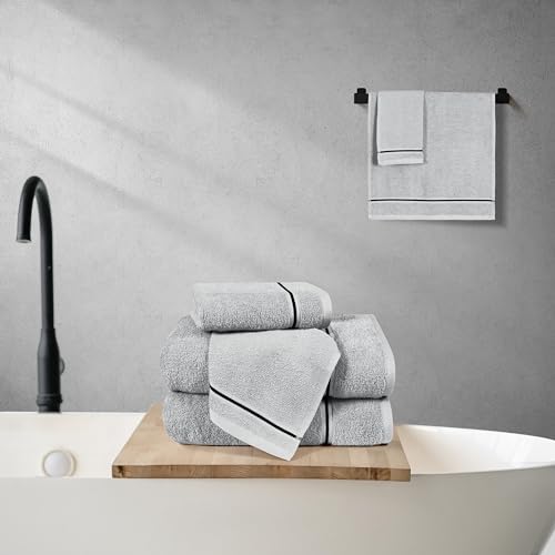 MyOwn Ultra Soft 6 Pack Cotton Towel Set, Contains 2 Bath Towels 28x55 inch, 2 Hand Towels 16x24 inch & 2 Wash Coths 12x12 inch, Ideal Everyday use, Compact & Lightweight - Light Grey - color: Light Grey, size: 6 Piece Set