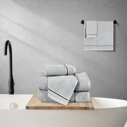 MyOwn Ultra Soft 6 Pack Cotton Towel Set, Contains 2 Bath Towels 28x55 inch, 2 Hand Towels 16x24 inch & 2 Wash Coths 12x12 inch, Ideal Everyday use, Compact & Lightweight - Light Grey - color: Light Grey, size: 6 Piece Set