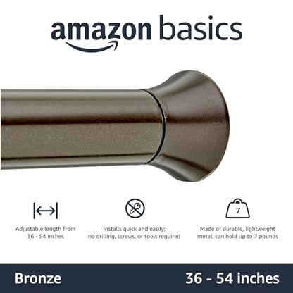 Amazon Basics No Drill Spring Tension Curtain Rod, Adjustable 36-54" Width, Bronze, Classic Finial - color: Bronze, size: 36-54"