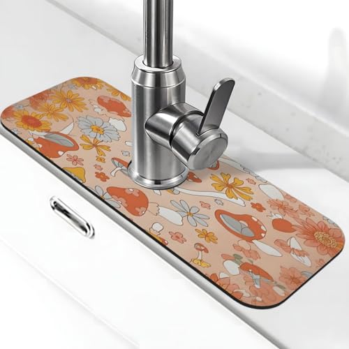 Mushroom Magic Retro Floral Bold Kitchen sink faucet pad, strong water absorption, anti slip, easy to clean, very suitable for splash and drip prevention, suitable for kitchens and bathrooms - color: Mushroom Magic Retro Floral Bold