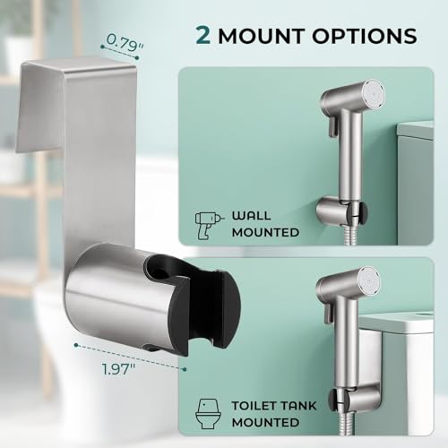 Handheld Bidet Sprayer for Toilet, Adjustable Water Pressure Control Rotary Switch with Bidet Hose, Exclusive Single Nozzle High Pressure Mode for Cleaning Stubborn Stains, Brushed Nickel - color: Brushed Nickel