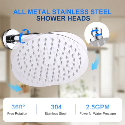 Rain Shower Head - 10 Inch Round 304 Stainless Steel Metal Shower Head Self-Cleaning Silicone Nozzles Pressure Boosting Design Ceiling or Wall Mount Rainfall Showerhead - size: 10 Inch Round