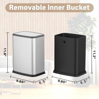 2.1 Gal Slim Bathroom Trash Can with Swing Lid, Rustproof Stainless Steel Small Garbage Can for Narrow Spaces & Toilet Side, Dog Proof Odor Control Waste Basket for Bedroom/Office, Silver - color: Silver