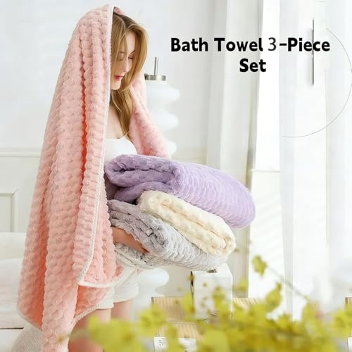 Bath Towel Set,Includes a Bath Towel, a Hand Towel, and a Hair Drying Towel | Large 3-piece Set,It is Highly Absorbent and Ideal for Home bathrooms and Similar Spaces（Purple) - color: Purple