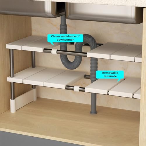 Under Sink Organizer, 2 Tier Expandable Heavy Duty Metal Shelf, Retractable Bathroom Storage Rack for Under Kitchen Bathroom Sink Organizers and Storage Single Layer