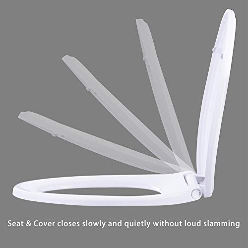 Hibbent Premium Elongated Toilet Seat with Cover Quiet Close, One-Click to Quick Release, Easy Installation Non-Slip Seat Bumpers, Slow Close Toilet Seat and Cover, Easy Cleaning-White Color - style: One-click Elongated 18.5"