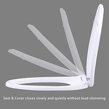 Hibbent Premium Elongated Toilet Seat with Cover Quiet Close, One-Click to Quick Release, Easy Installation Non-Slip Seat Bumpers, Slow Close Toilet Seat and Cover, Easy Cleaning-White Color - style: One-click Elongated 18.5"