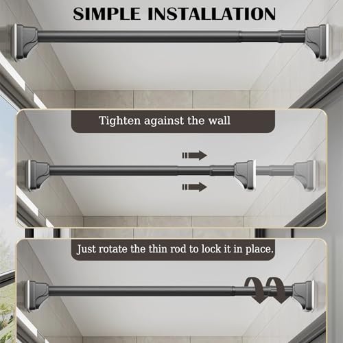 Black Shower Curtain Rod 39 to 86 Inch,Heavy-Duty inner Lock Stainless Steel Telescopic Rod,1.2-Inch Diameter Bathroom Anti-Rust And anti-Slip Tension Rod Without Drilling,Convenient to Use - color: Black, size: 39-86 Inches