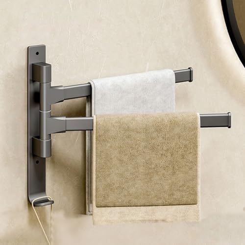 180° Swivel Towel Rack, Thicken 1-4 Arm Towel Bar, No Drill Towel Rack, Space Saving Wall Mounted Towel Holder with Hook, Swing Out Towel Hanger for Bathroom Kitchen Use (2 Arm) - color: 2 Arm