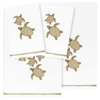 Jewel 4-Piece Premium Towel Set, Embroidered Turtles, Plush Turkish Cotton, Durable & Quick Dry, Elegant Beach Style, 2 Bath 2 Hand Towels, White - color: White, size: 2 Pcs Bath 2 Pcs Hand Towel