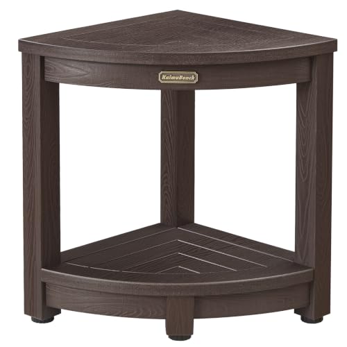 HDPS Corner Shower Stool Waterproof Shower Bench Bath Chair Seat, Coffee | Waterproof with Storage Shelf & Adjustable Feet, Anti-Rotting, Non-Slip, Save Space, No-Maintenance - color: Coffee