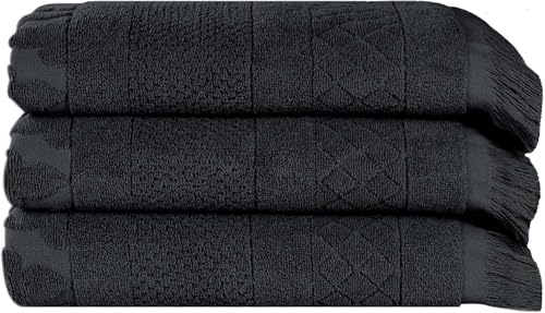 SUPERIOR Cotton Bath Towel Set, Large Plush Absorbent Body Towels, Luxury Soft Quick Drying, Shower, Spa, Hotel, Pool, Guest Bathroom, Home Essentials, Set of 3, Rolla Collection, Black - color: Black, size: Bath Towel - 3 PC