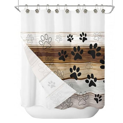 Sunlit Fashion Design Cute Paw Print Polished Double Shower Curtain Hooks for Dog Cat and Bear, Rust Proof Oil Rubbed Metal Shower Curtain Rings-12 Pack - color: Silver With Double Hooks