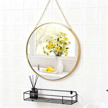 8-inch Modern Round Wall Mirror with Metal Frame and Hanging Chain, Suitable for Entryway, Hallway, or Bathroom Small Gold Metal Frame Mirror (Gold, 8 inch) - size: 8 inch