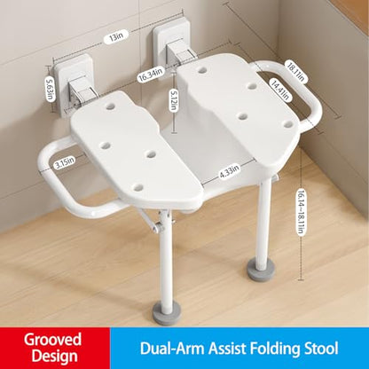 Wall Mounted Folding Shower Seat with U-Shaped | 330lbs Heavy Duty Support, Bathroom Safety Stool, For Elderly, Adults, Pregnant Women & Disabled