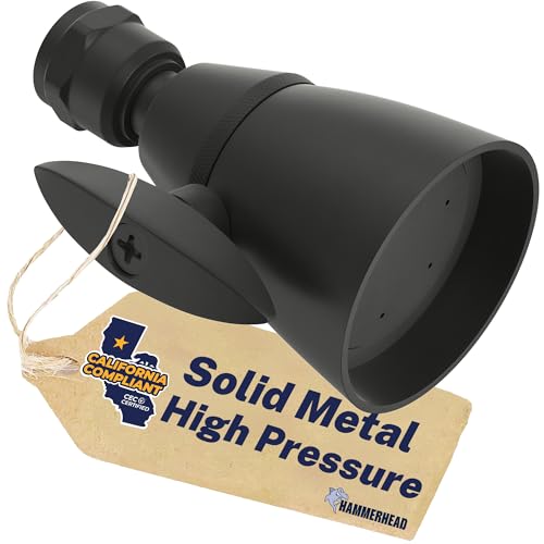 HammerHead Showers® Solid Metal 2 Inch High Pressure Shower Heads - MATTE BLACK – California Compliant 1.75 GPM Low Flow Rate - High Flow Shower Head with ADJUSTABLE SPRAY PATTERN - Fixed Shower Head - color: Matte Black, size: 1.75 GPM California