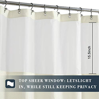N&Y HOME Extra Long Waffle Shower Curtain with Snap-in Liner Cream, 71x84 | 12 Hooks & Snap on Fabric Liner, Washable, Mesh Window, Hotel Style, 84 inches Length Cream Shower Curtain Set for Bathroom - color: Cream, size: 71"W x 84"L (Pack of 1)