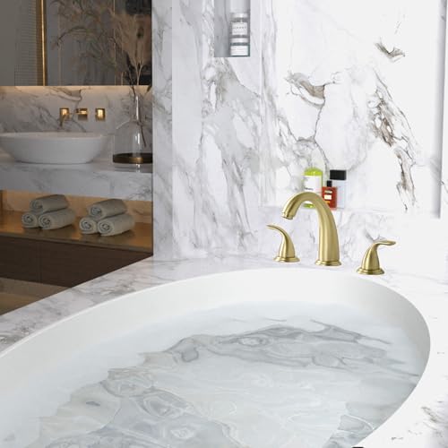 SUMERAIN 3 Hole Roman Tub Faucet Brushed Gold | with Brass Rough in Valve, High Flow, 2 Handle, Classic Style - color: Brushed Gold, size: 4-29/32" spout reach